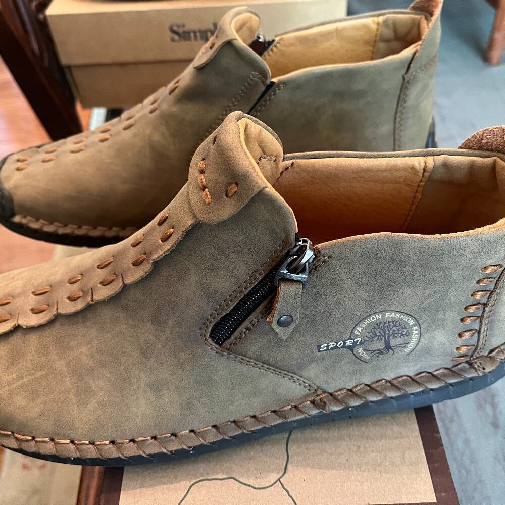 Alcubieree Mens Casual Leather Ankle Chukka Boots Slip On Lightweight Loafers